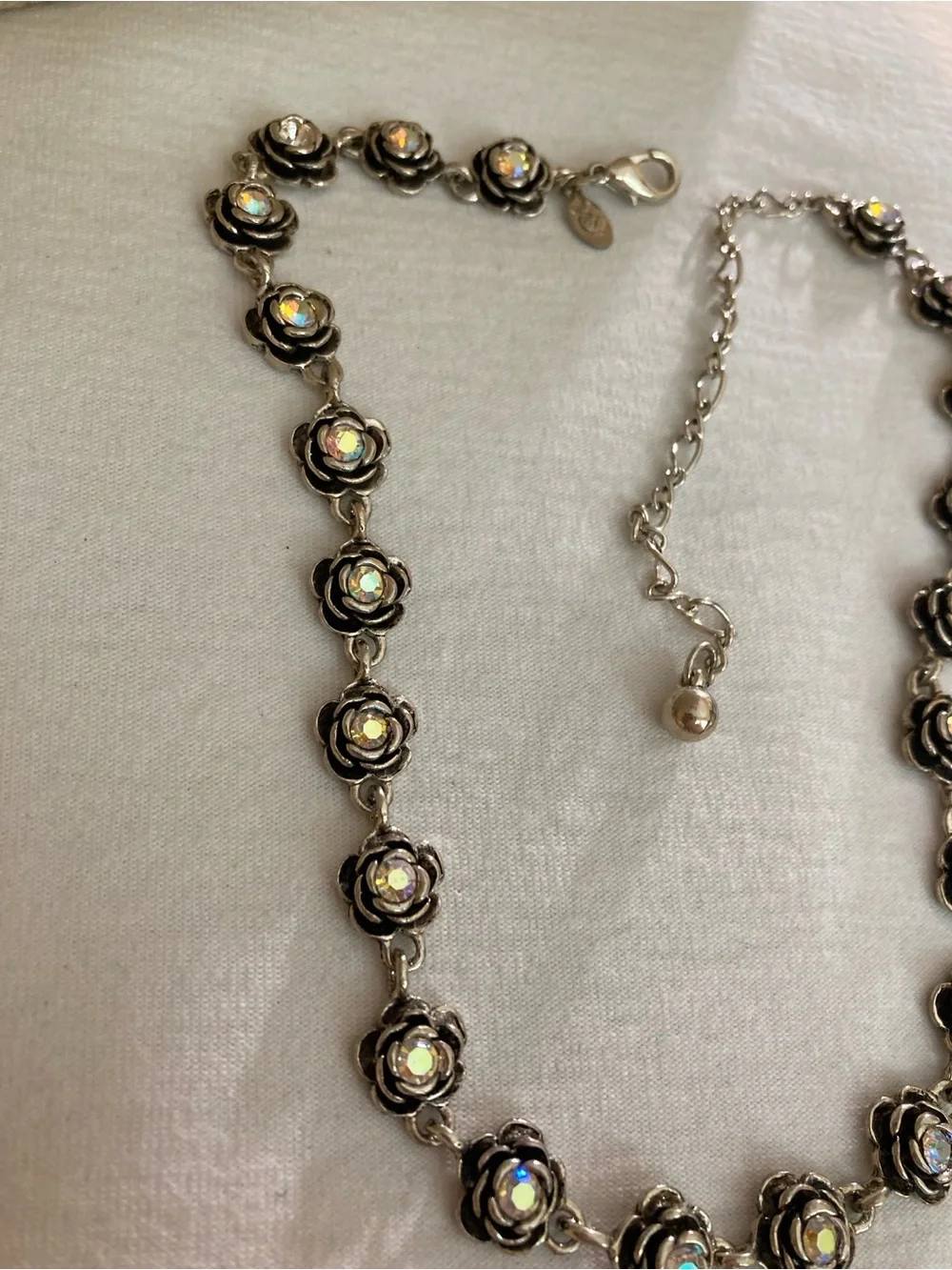 Ann Taylor Flower Link Necklace with Aurora Borealis Crystals